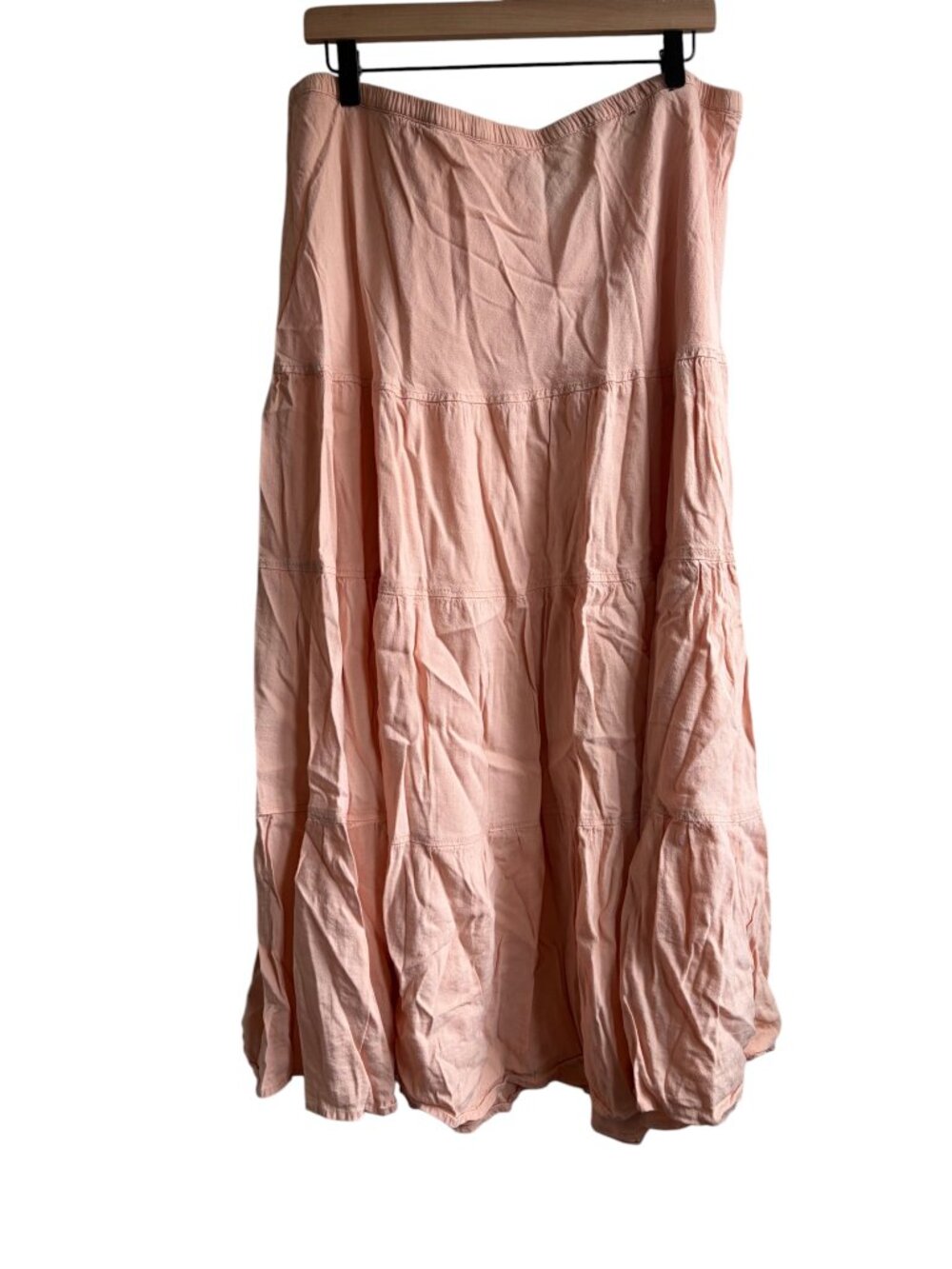 Lane Bryant Womens Tiered Skirt Size 18/20 Pink Linen Elastic Waist - Picture 2 of 4